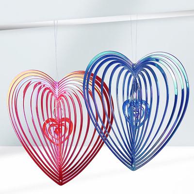 WCIC New Colorful Heart-shaped Bird Repellent Wind Chime Ornament Metal Dreamcatcher Rotating Wind Chime Hanging Decoration Ornament