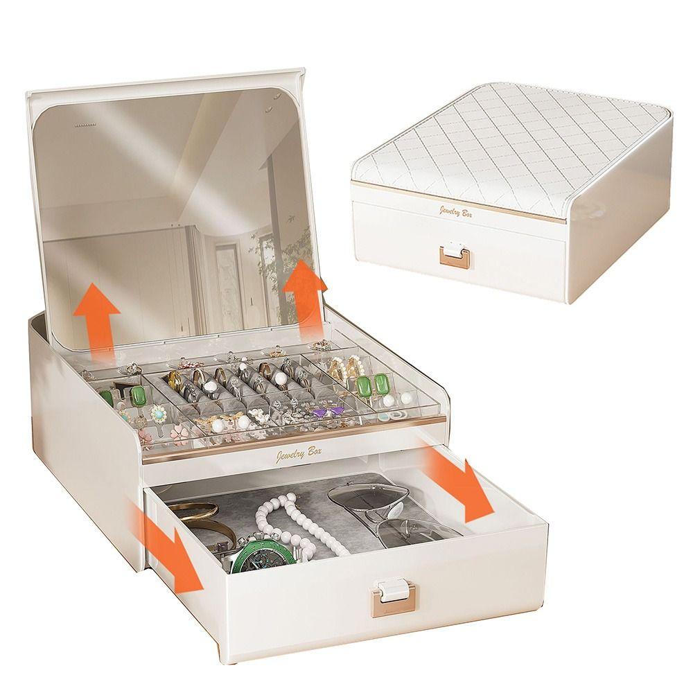 2-Layer Jewelry Box with Mirror Dust-proof Jewelry Storing Organizer Jewelry Display Holder  Rings