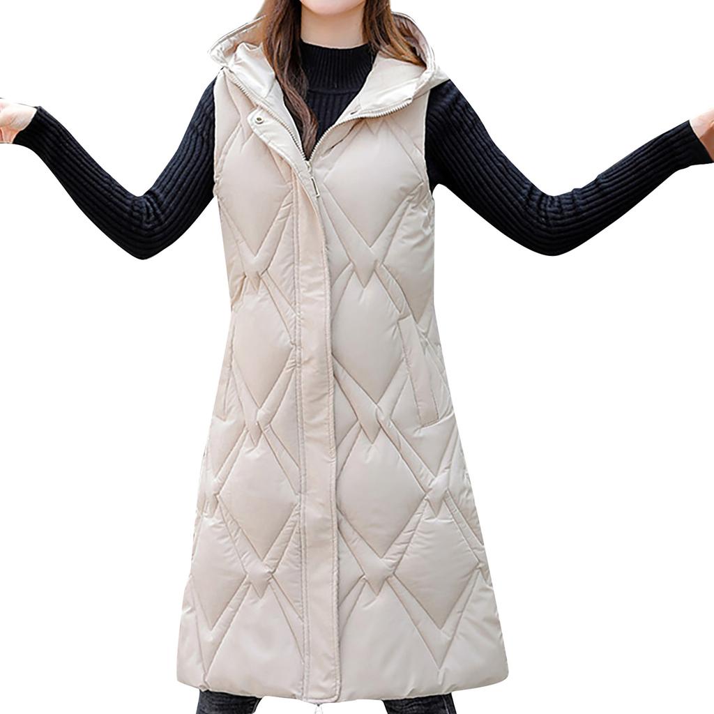 Womens Ladies Warm Plus Size Solid Color Hooded Single Breasted Medium Length Cotton Jacket Waistcoat Slim Cardigan Coat