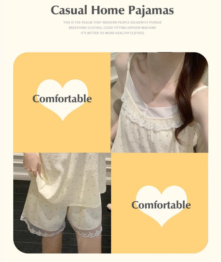 Princess Style Cloud Cotton Pajama Set for Women with Built-in Bra