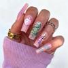 Wearable Pink Chinese Style Fake Nails with French Tips and Butterfly Dragon Design