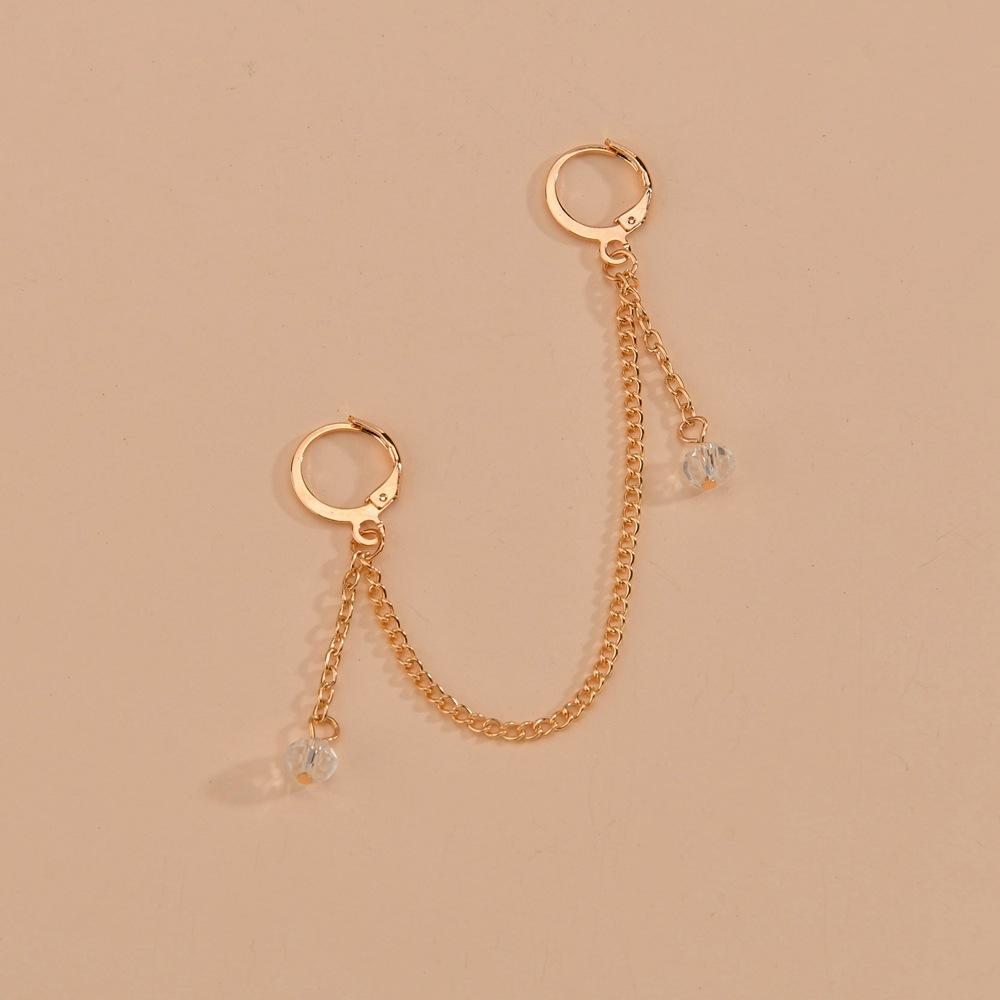 Personalized exaggerated rhinestone chain fringed alloy women's double earrings