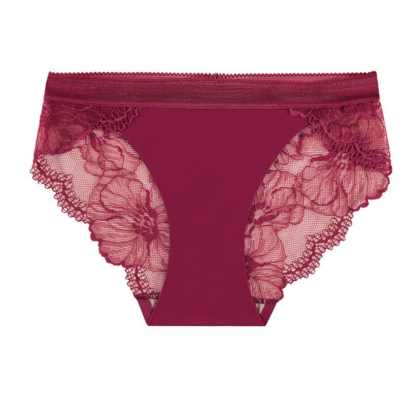 Silk Lace Seamless Mid-Waist Panties with Hollow Design