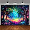 Magical Forest with Neon Background Cloth Psychedelic Plant Wall Hanging Bedroom Living Room Background