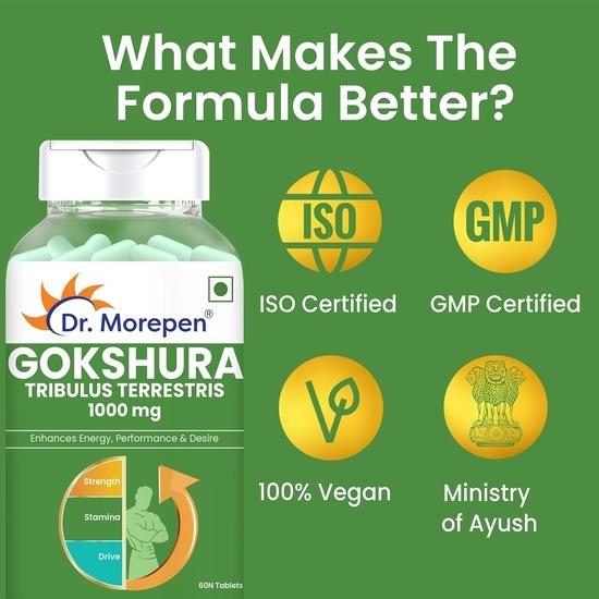 DR. MOREPEN Gokshura Tablets | 1000 Mg Tribulus Terrestris | Overall Wellbeing for Men & Women - (60 Veg Capsules)