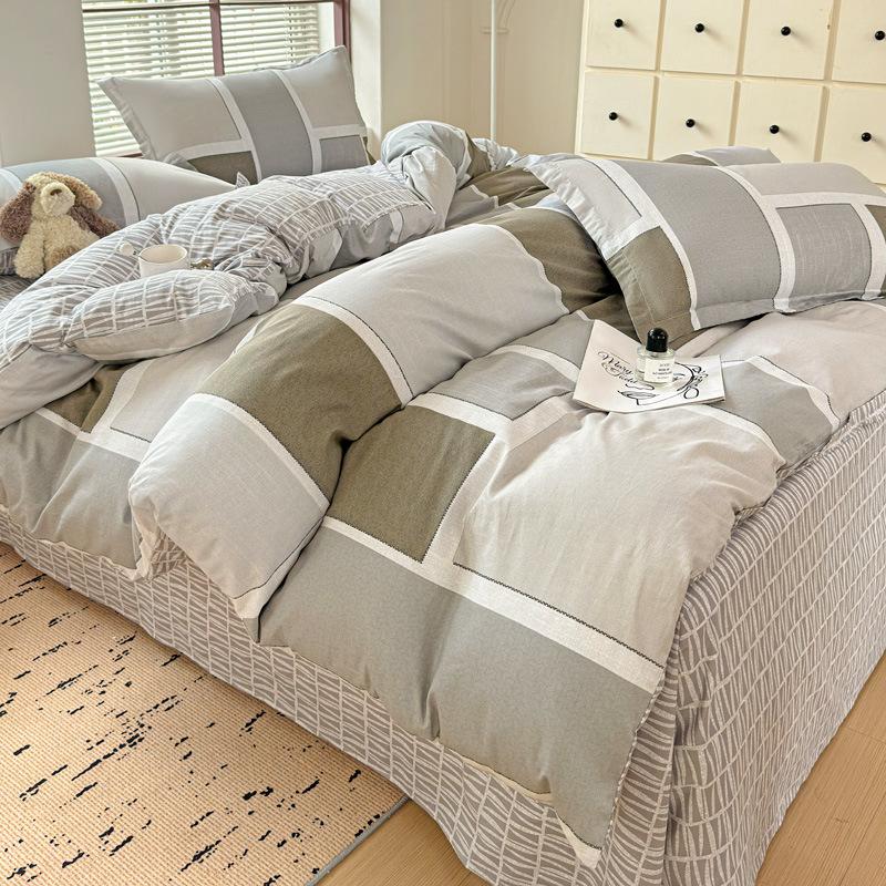 Vierteiliges Set aus Bettwäsche aus reiner Baumwolle, Bettbezug, Bettwäsche, dreiteiliges Bettlaken-Set für den Schlafsaal