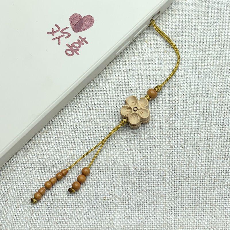 Peach Wood Lotus Plum Blossom Charm Keychain: Ancient-Style Pendant for Men & Women with Silk Flowers