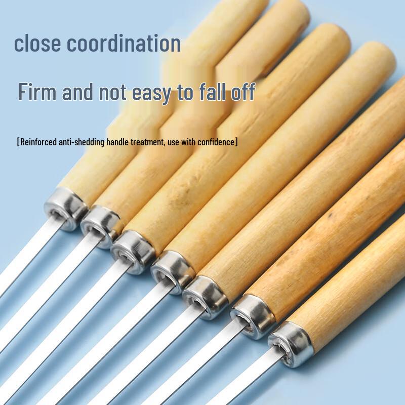 Yangge 304 Stainless Steel Flat BBQ Skewers with Wooden Handle, 25-Pack