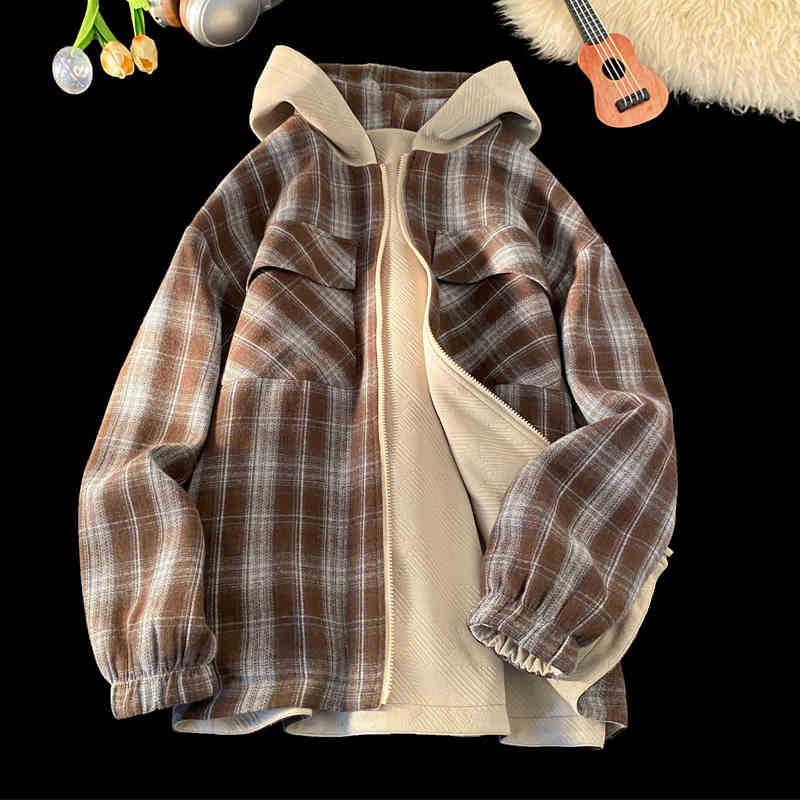 American Jacket Men's and Women's Same Spring and Autumn Double-sided Wear Retro Plaid Trendy Brand Casual Cardigan Jacket