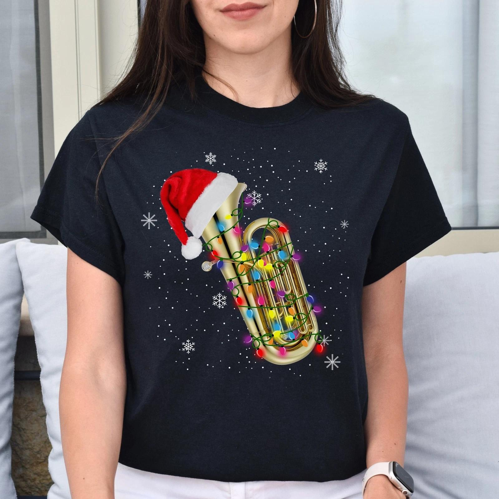 Tuba Christmas Unisex shirt Tuba player Holiday tee Black Dark Heather XL