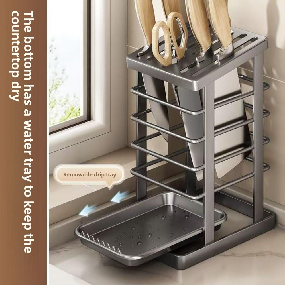 Rustproof Countertop Drainage Rack Carbon Steel with Drain Pan Cutlery Holder Waterproof Thickened Kitchen Storage Holders