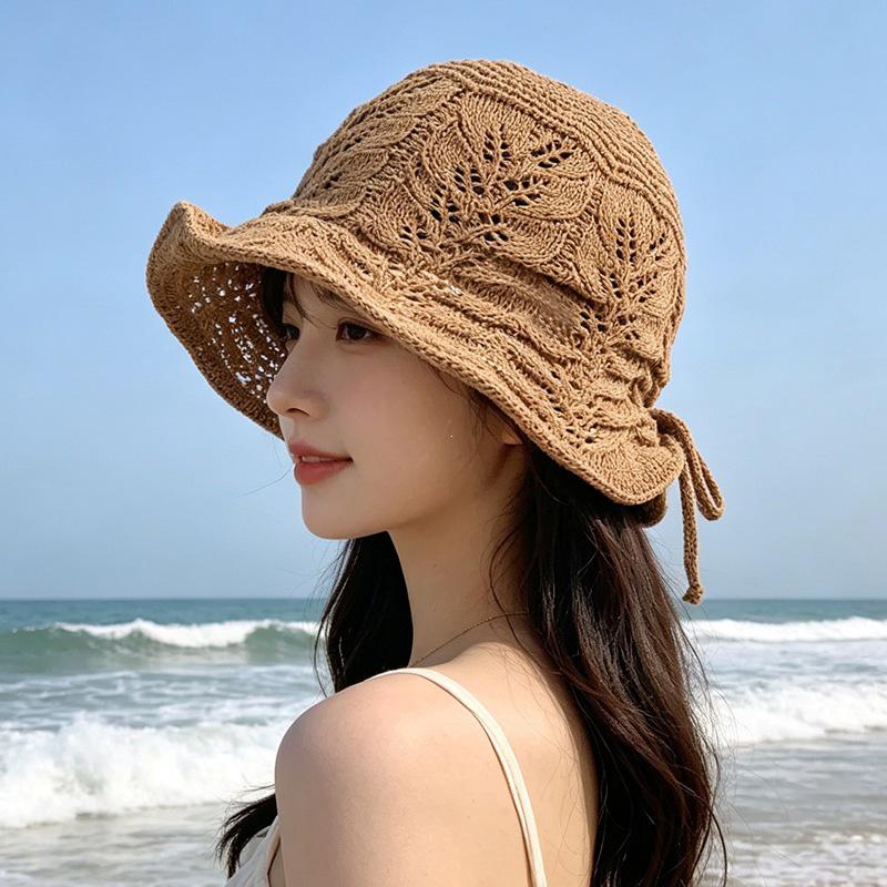 Spring And Summer Bowknot Bucket Hat For Women, Makes Face Look Smaller, Versatile Sun-Shielding Knitted Bucket Hat