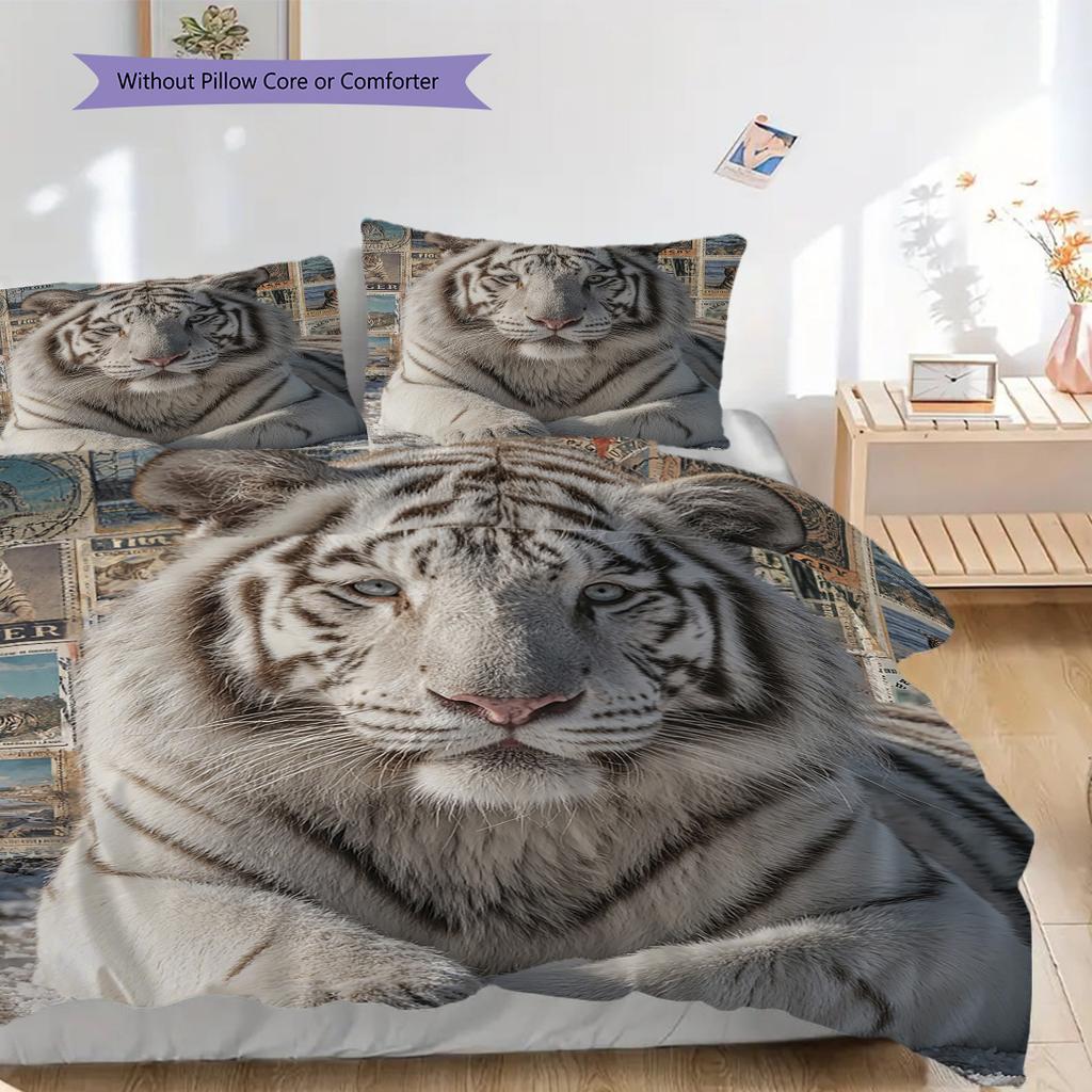 White Tiger Pattern Bedding Quilt Set Quilt Cover Pillowcase Home Decoration Birthday Gift (1 * duvet cover + 2 * pillowcase, without core)