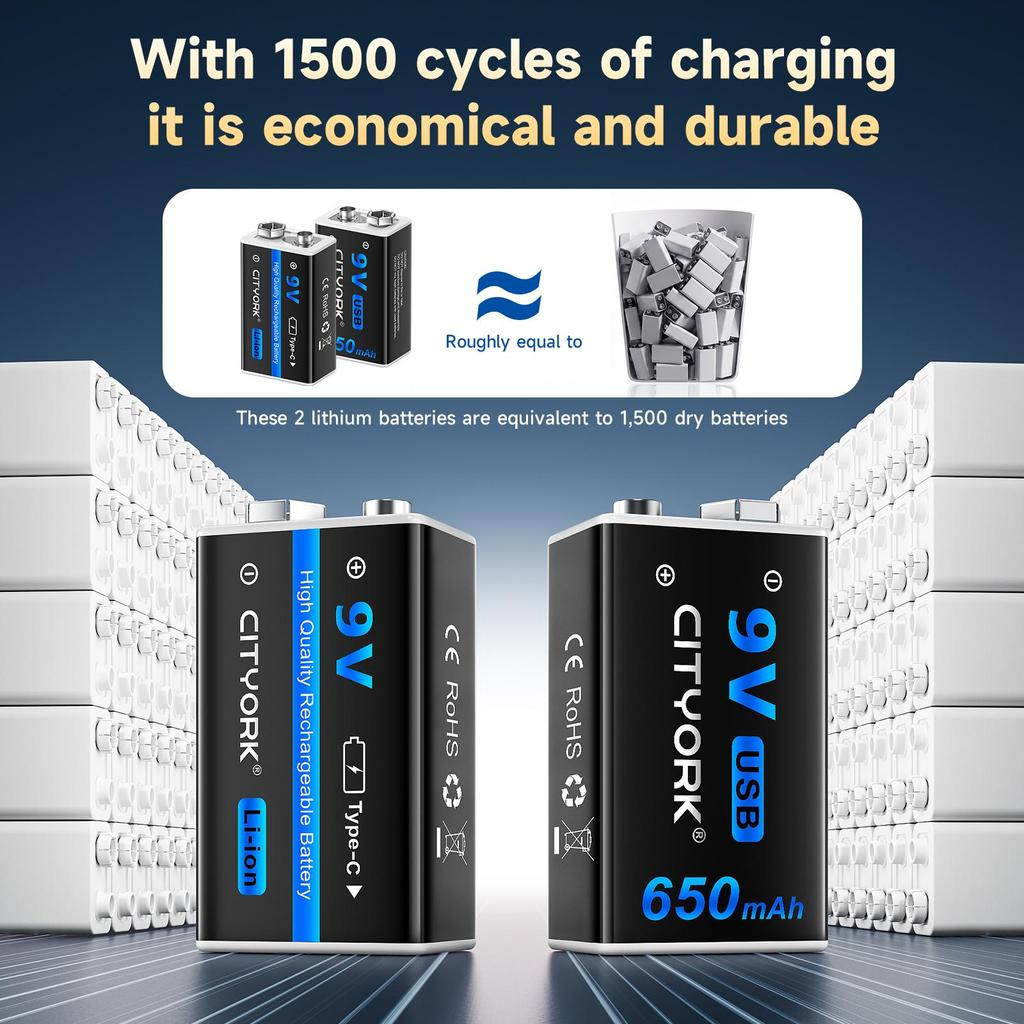 Batteria ricaricabile USB 9V 9V 1200mAh 6F22 Batteria agli ioni di litio Batterie USB per multimetro Metal Detector chitarra elettrica