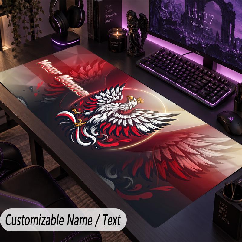 Custom Text Big Mousepad, Extended Desk Pad For Laptop Work GamePoland Football