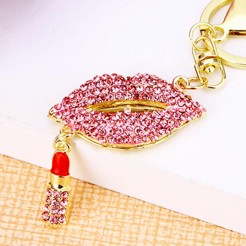 Fantastisk Strass Röd Läpp Metall Nyckelring Bedårande Trendig Bilnyckelhållare