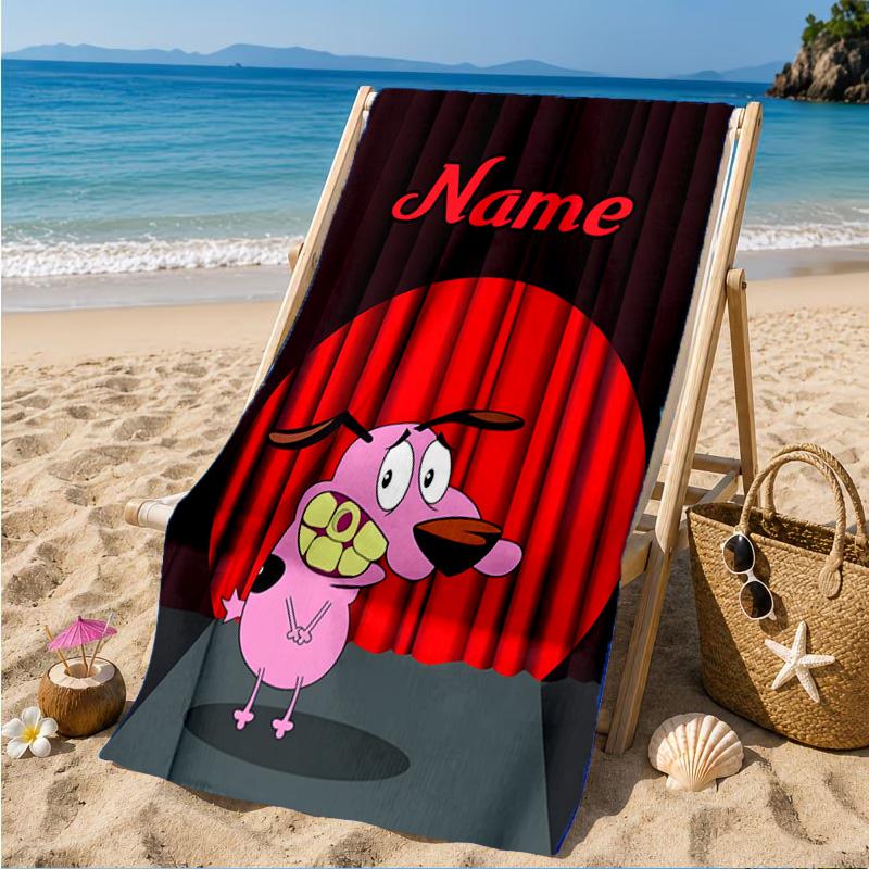 Custom Name Cowardly-Dog Adventure Beach Towel Microfiber Beach Towel, Lightweight and Quick-Dry, for Summer Travel, Swimming Pool Gift