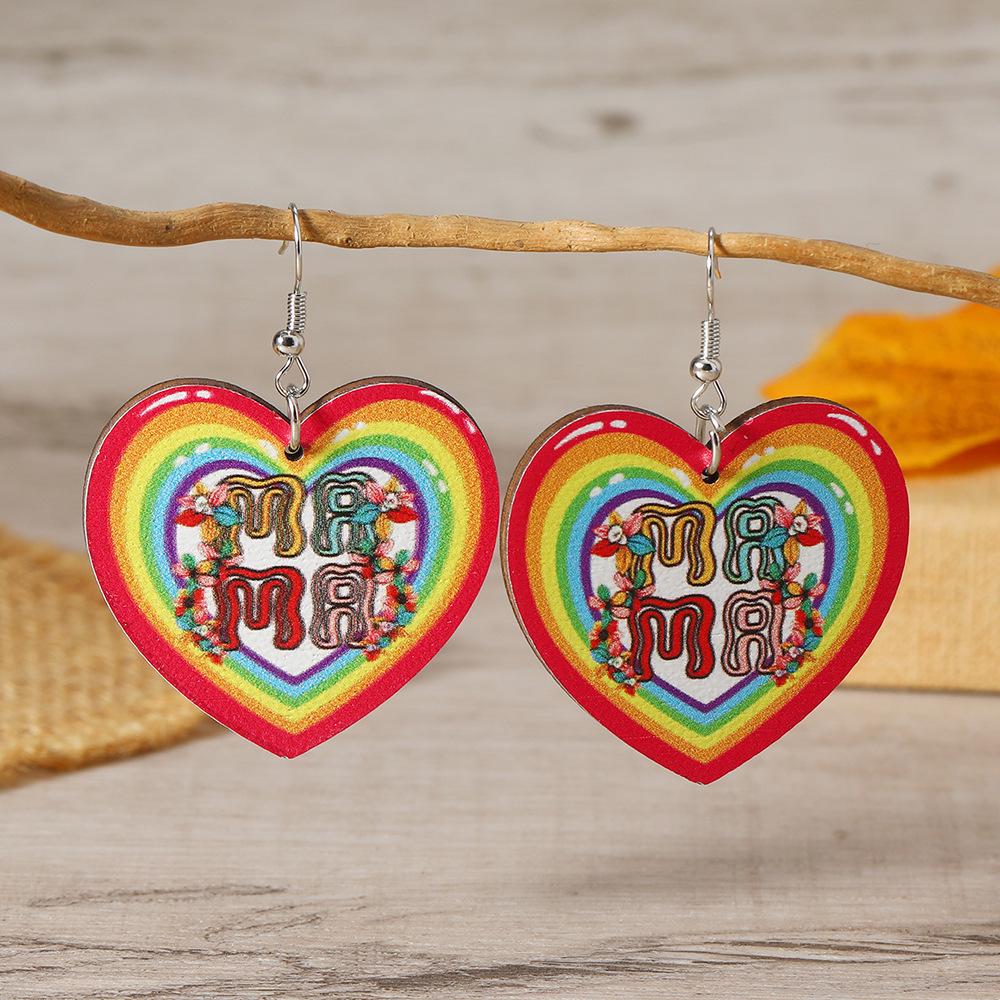 Retro Fun Geometric Elephant Pattern Wooden Earrings