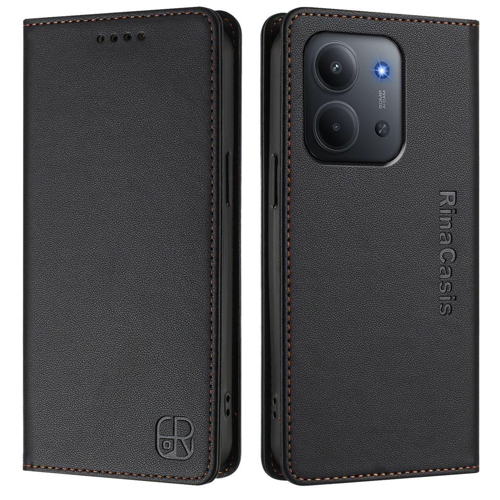 Pro Xiaomi Redmi 15C 4G (171 mm) Kožené pouzdro RINACASIS RC01 Kryt na telefon s RFID blokující peněženkou a stojánkem