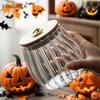 1 st Halloween-tema Glas Godisförvaringsburk med Trälock Lufttät Behållare för Spannmål Bönor Snacks Köksdekoration