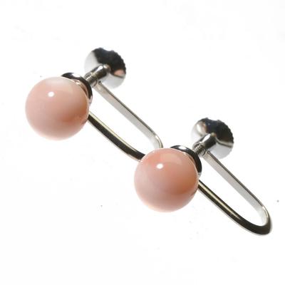 Garnet Pink Coral Round Ball Undyed Coral, Coral, Earrings, Silver,