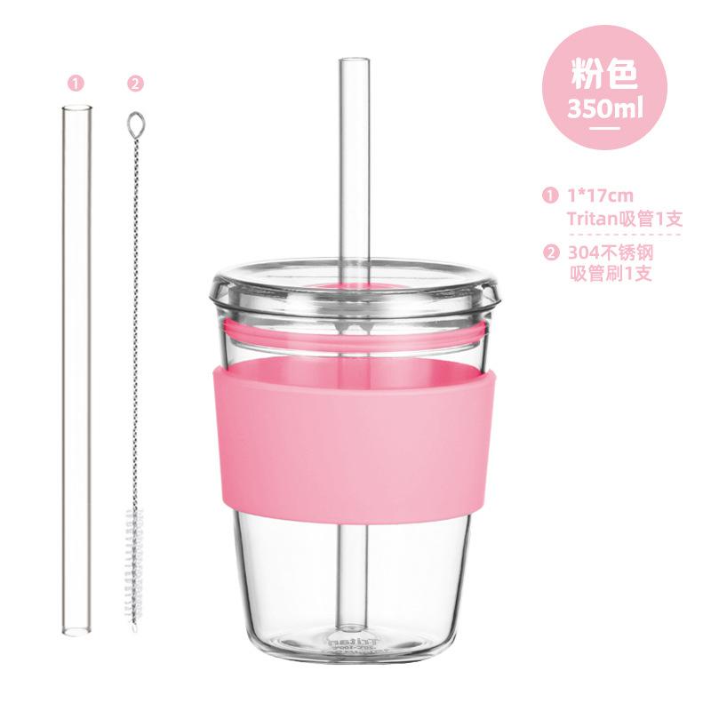 350Ml Tritan Straw Cup Milk Tea Cup Coffee Cup Multi-Color Belt Waist Sleeve Straw Water Cup