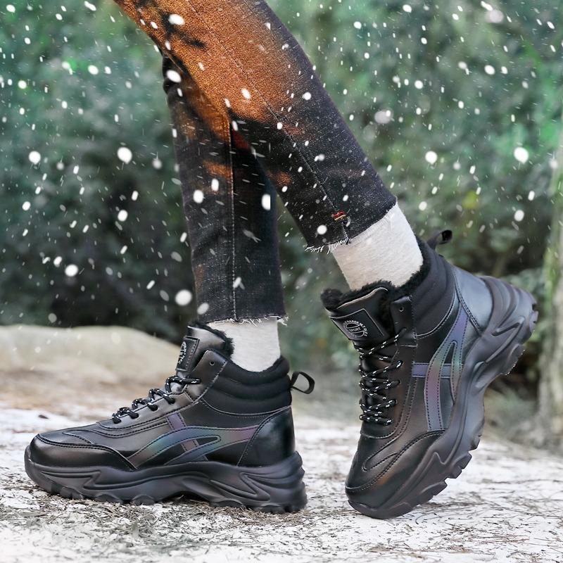 Damskie Buty Zimowe Pluszowe Grube Trampki Sznurowane Codzienne Wysokie Ciepłe Buty Botki Rozmiar 35-42 Damskie Zimowe Skórzane Buty