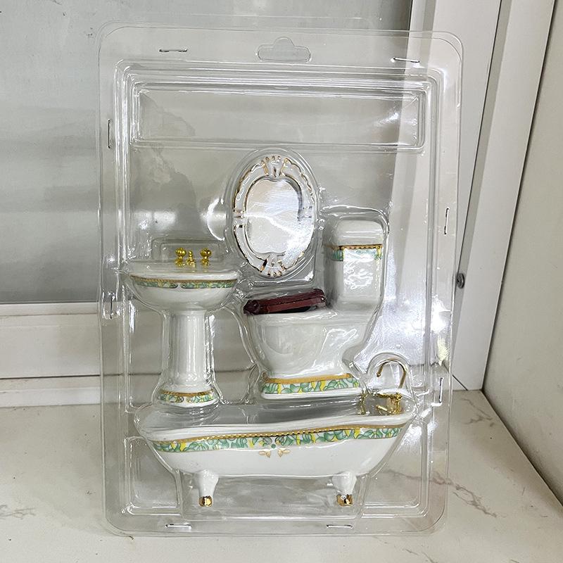 1:12 Scale Miniature Ceramic Bathroom Set - 4-Piece Dollhouse Fixtures