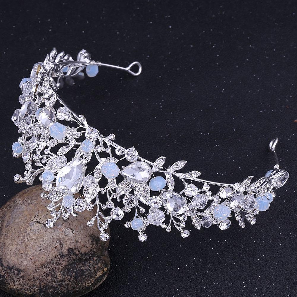 Korean new wedding set Baroque handmade crown flower inlaid with zircon bridal necklace and earrings three-piece set