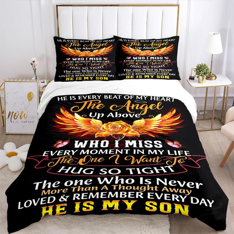 3pcs Heartbeat Angel Wings Duvet Cover Set, Cover For Bedroom Guest Room (1 Duvet Cover + 2 Pillowcase, Without Quilt),  yy250922158