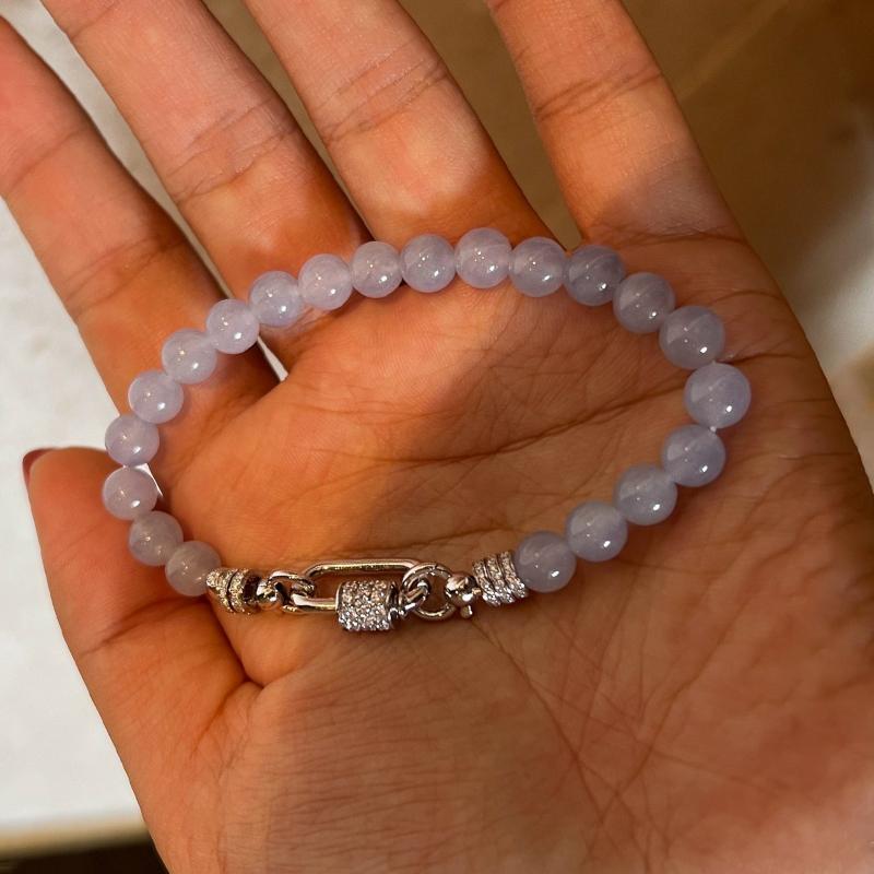 

Inspiration Gentle Natural Purple chalcedony Round Beads Bracelets for women Full Diamonds Universal Buckle Bracelet 18cm срібний