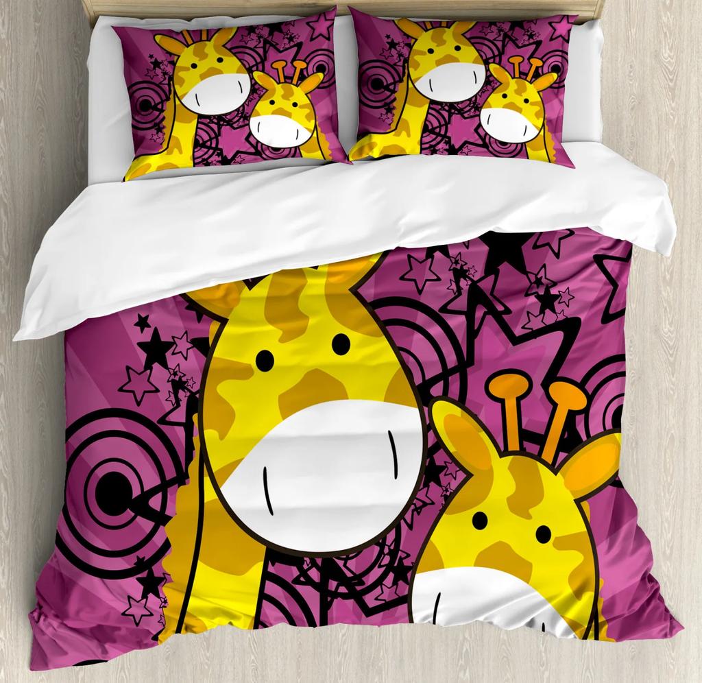 Comforter Cartoon Giraffe And Owl Tropical Animals Theme For Kids Boys Girls Lovely Wildlife Bedroom Decorations
