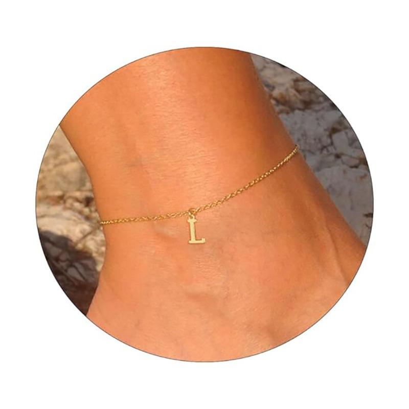 Semplice Collana con Lettera Impermeabile Placcata Oro 14K. Bracciale Compatto con 26 Lettere in Stile Femminile.