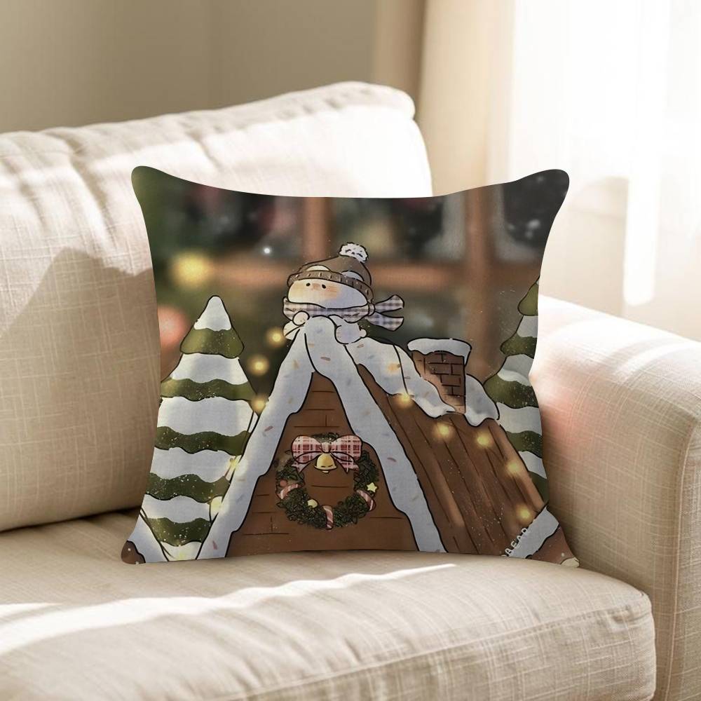 Kawaii Cartoon Christmas Gingerbread Man Maple Design Cushion Cover Happy Autumn Harvest Decor Holiday Decorati Pillow Cover