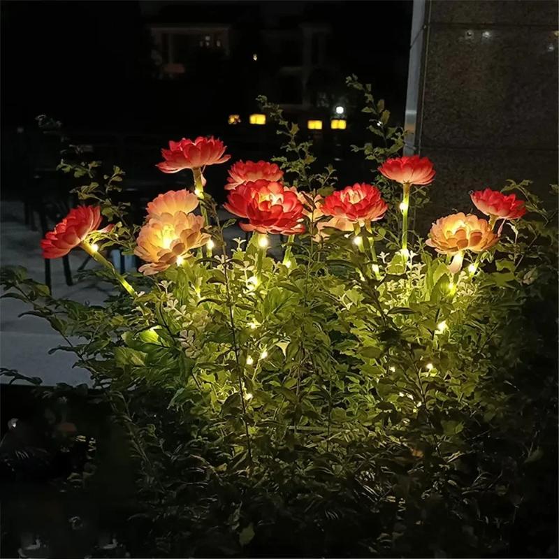 Solar Lotus Flower Lawn Lights with Snow Effect, Waterproof Outdoor Garden Stake Lamp for Patio Wedding Mother's Day Decor