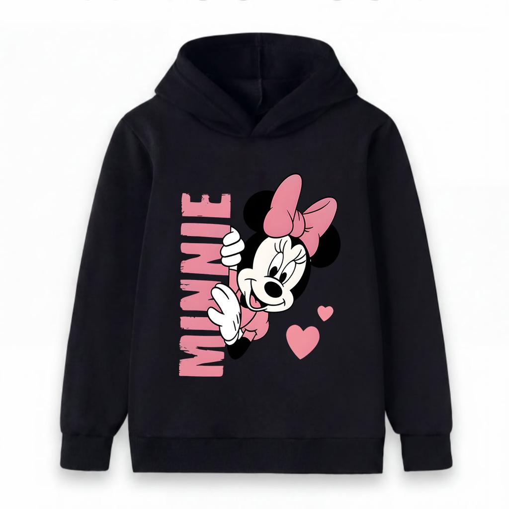 Cute Cartoon Mouse Print Kids Unisex Pullover Hoodie, Soft Casual Long Sleeve Sweatshirt for Boys Girls, Lovely Heart Pattern Cozy Hooded Tops