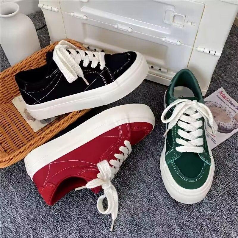 Ladies Footwear High on Platform Lace Up Spring Autumn Red Women's Canvas Shoes Designer Luxury Offer Light Trends 2025 Fashion