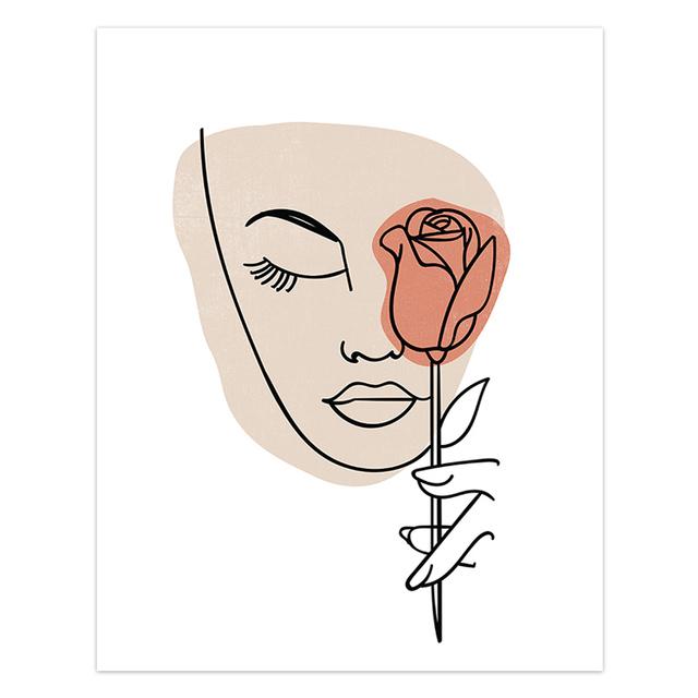 Abstract Geometric Line Face Flower Leaf Plant Nordic Posters And Print Wall Art Canvas Painting Wall Pictures Living Room Decor