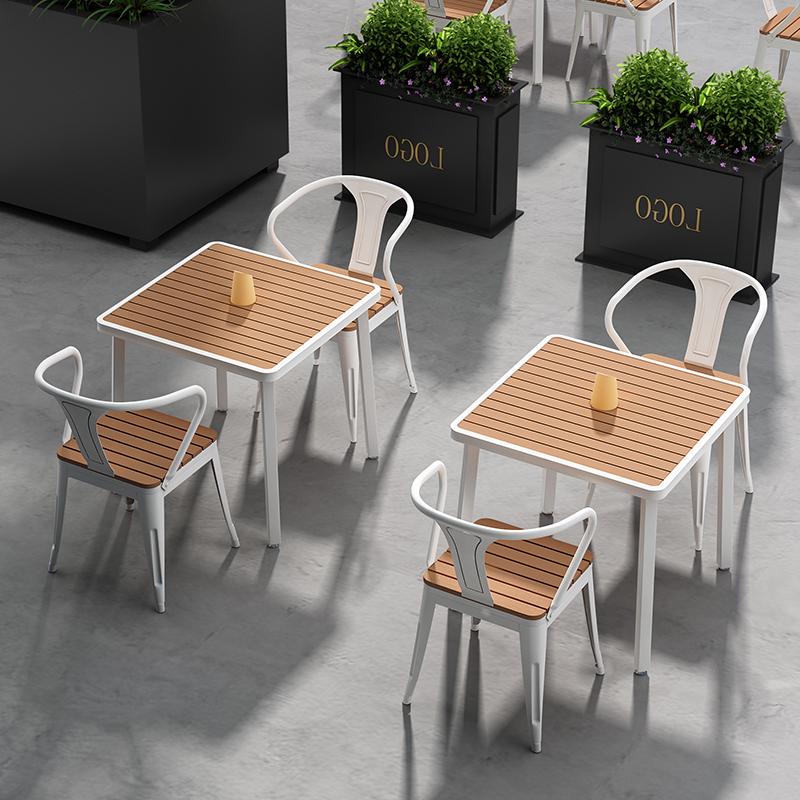 Minimalist Square Outdoor Table and Chairs - Anti-corrosion Plastic Wood for Garden, Balcony, Bar, and Cafe Leisure.