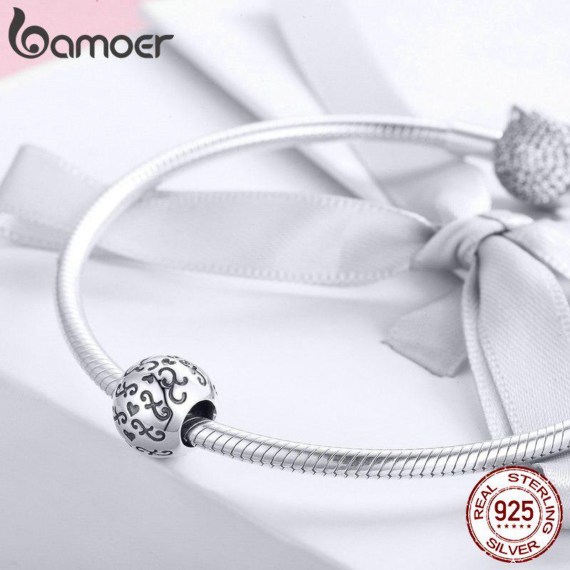 BAMOER 925 Sterling Silver Love Beautiful life Round Circle Beads Charm fit Charm Bracelet DIY