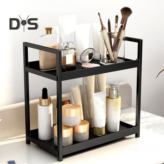Countertop Storage Rack Double Layers Heavy Duty Metal Home Office Living Room Kitchen Bathroom Cosmetics Organizer Holder