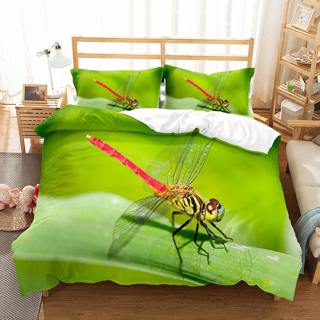 Dragonfly Duvet Cover Set Art Painting Animals Pattern King Queen Size Polyester Comforter Cover for Kids Boys Girls Bedding Set