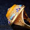 Artisanat d'or ancien calcédoine jaune naturelle lotus émail porcelaine bagues pour femmes style palais luxe bijoux de dîner
