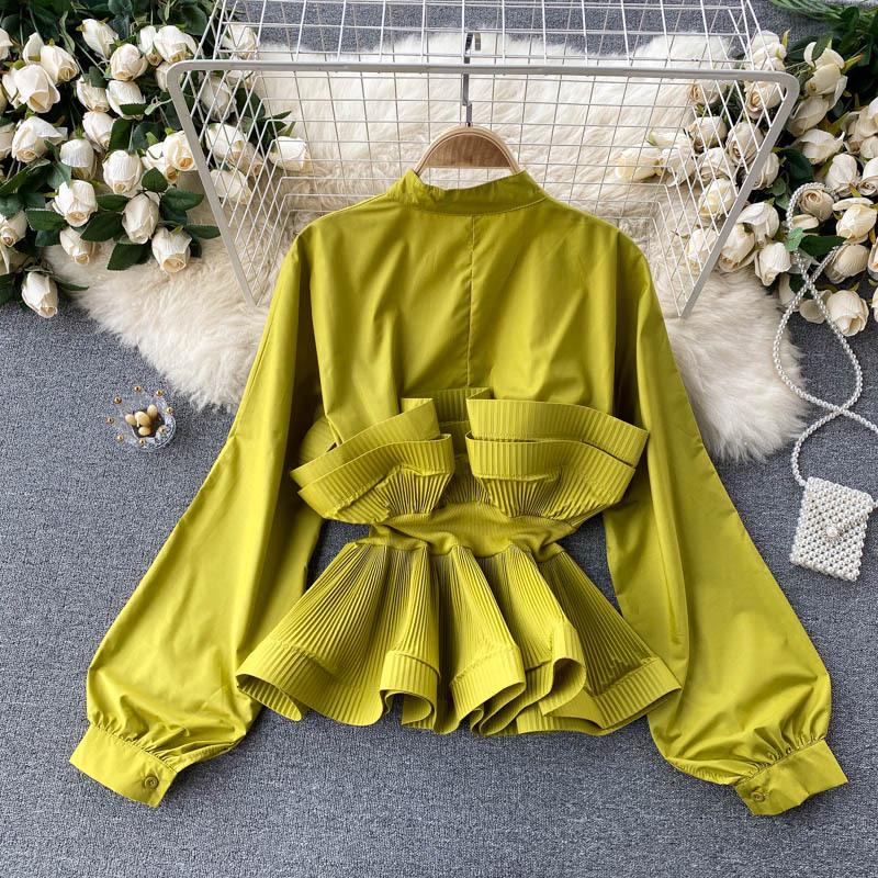 Women's Long Sleeve Ruffle Pleat Top - Slimming, Versatile, and Stylish for Spring