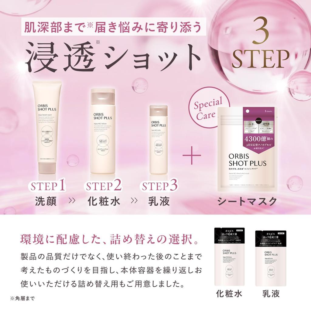 ORBIS Shot Plus Nano NC Direct Shot Mask 5pcs - Japanese Sheet Mask for Aging Care, Anti-Aging Skincare