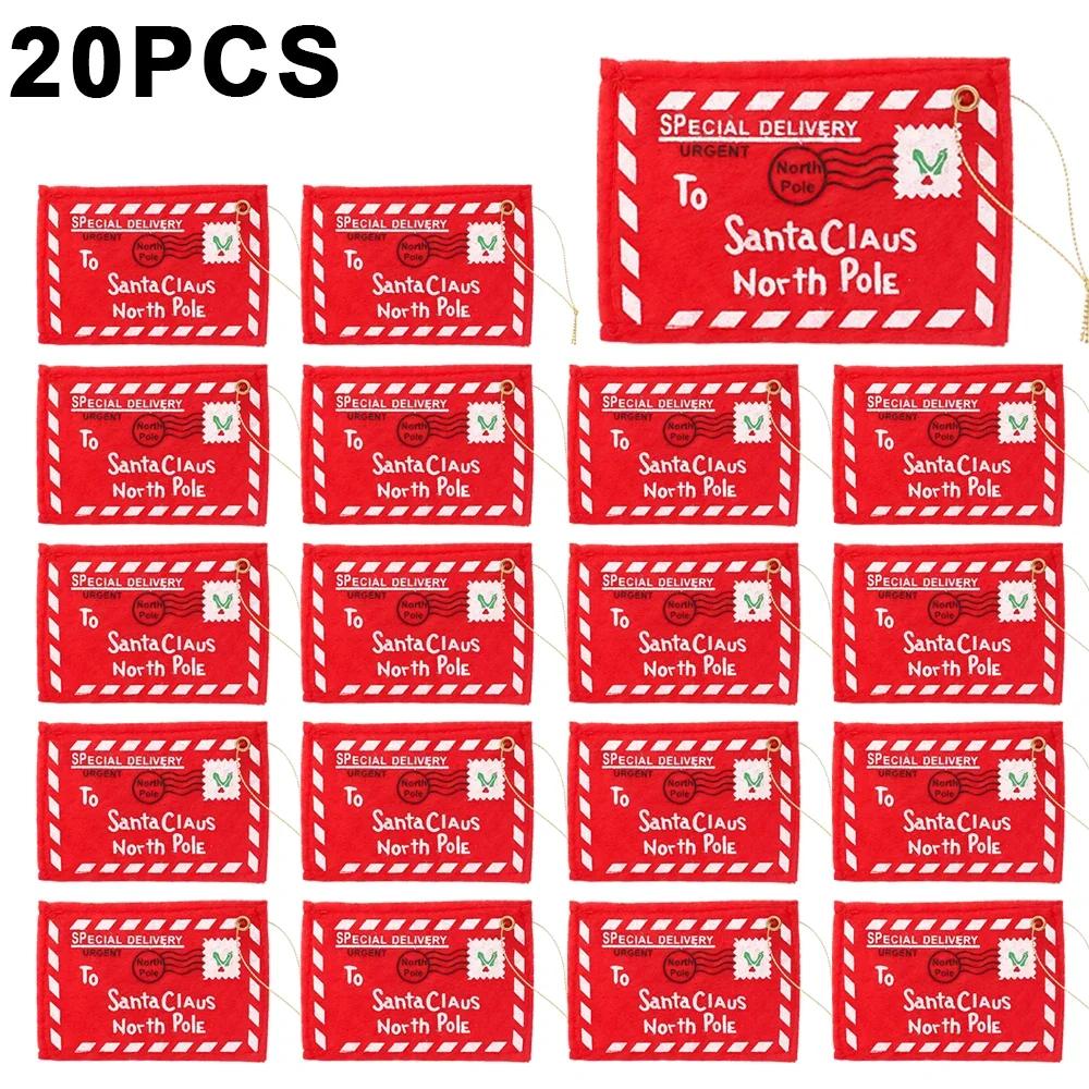 20Pcs Christmas Felt Letter Envelopes Non-Woven Embroidered Candy Bag Xmas Tree Hanging Ornaments New Year Party Decorations