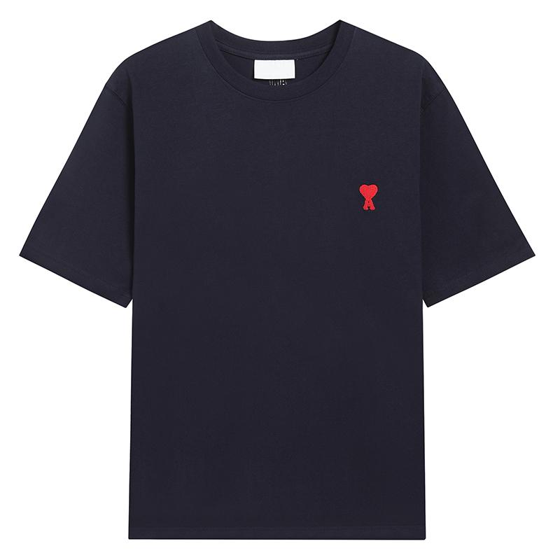 Atmungsaktives Baumwoll-Basic-T-Shirt für Frühling und Sommer für Herren und Damen, mit roter Herzstickerei