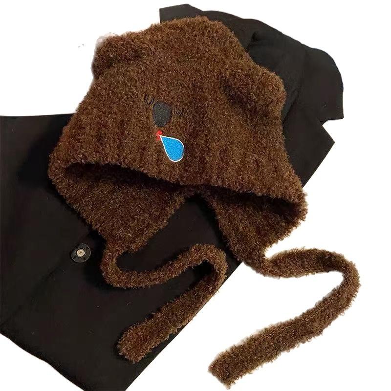 Korean Version of Cute Koala Knitted Woolen Hat for Women in Autumn and Winter Cycling To Keep Warm Ear Protection Hat Straps To Make The Face Smaller