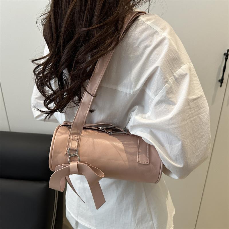 Trendy Cool Bowknot Tubular Cylindrical Pu Shoulder Bags Girly Handbag Armpit Bag Women Design Sense Commuter Bags Gifts