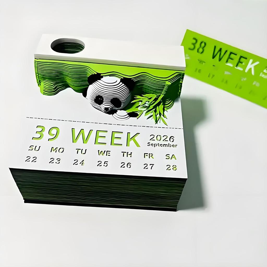 3D Creative Time Piece Calendar 2026 Desk Weekly Calendar Decoration with Acrylic Case, Paper Sculpture Non-stick Notes, Paper Carving Art Craft